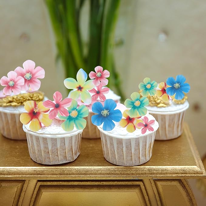 Rsstarxi 35 Pack Edible Flowers Cake Decorations Edible Flowers Cupcake Toppers for Baby Shower Wedding Birthday Anniversary Party Cake Decorations Mixed Size & Colour