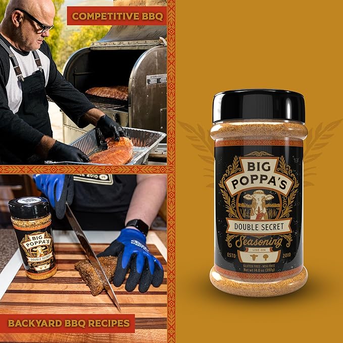 Big Poppa's Double Secret Seasoning - Irresistible Spice Blend for an Extra Kick of Flavor – Elevate your BBQ Game with This Steak Seasoning Mix for Tenderloin, Sirloin Steak and More! (14 Oz)
