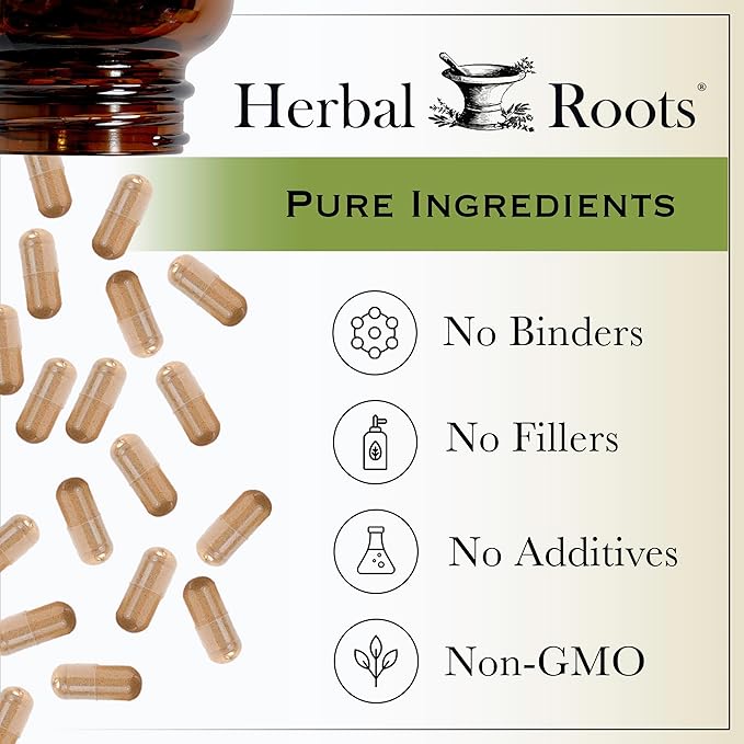 Herbal Roots Organic 8 Mushroom Blend Supplement Capsules - 100% Fruiting Body Extracts - Wellness and Immunity - 60 Vegan Capsules