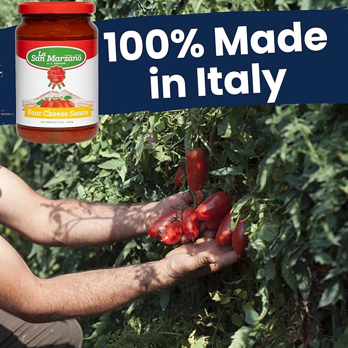 La San Marzano Four Cheese Sauce, 13 oz, Pasta Sauce Made in Italy, All Purpose Tomato Premium Quality, All Natural, Non GMO, Gluten Free