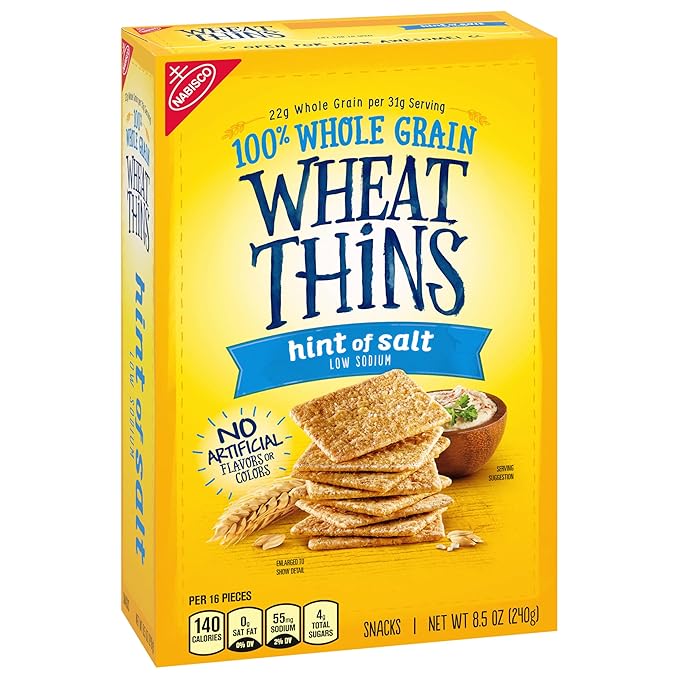 Wheat Thins Hint of Salt Low Sodium Snacks, Whole Grain Wheat Crackers, Bulk Snack Crackers, 6 - 8.5 oz Boxes
