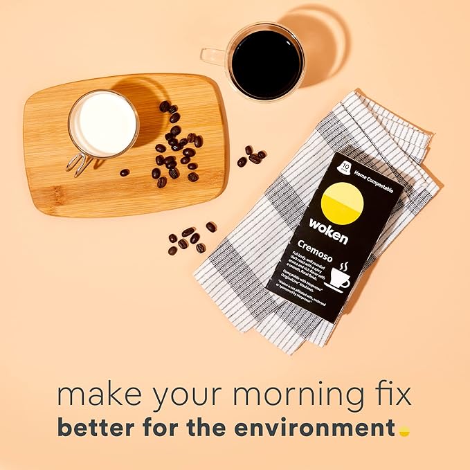 WOKEN COFFEE Compostable Nespresso Pods - Cremoso Dark Roast Italian Espresso Coffee Capsules Compatible With Nespresso Coffee Machine (100 Pod Count, 10 Boxes)