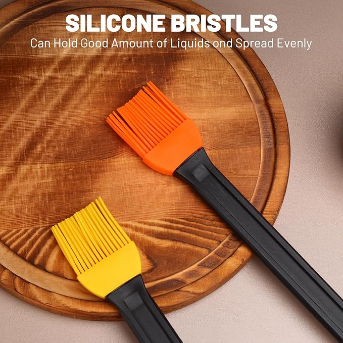 AmoreAngel CRAFTS 14 Inch Two Tone Silicone Basting Brush, Grill Brush with Non Slip Grip Long Handle, Kitchen Brush for BBQ, Grilling, Baking, Roasting, Saucing