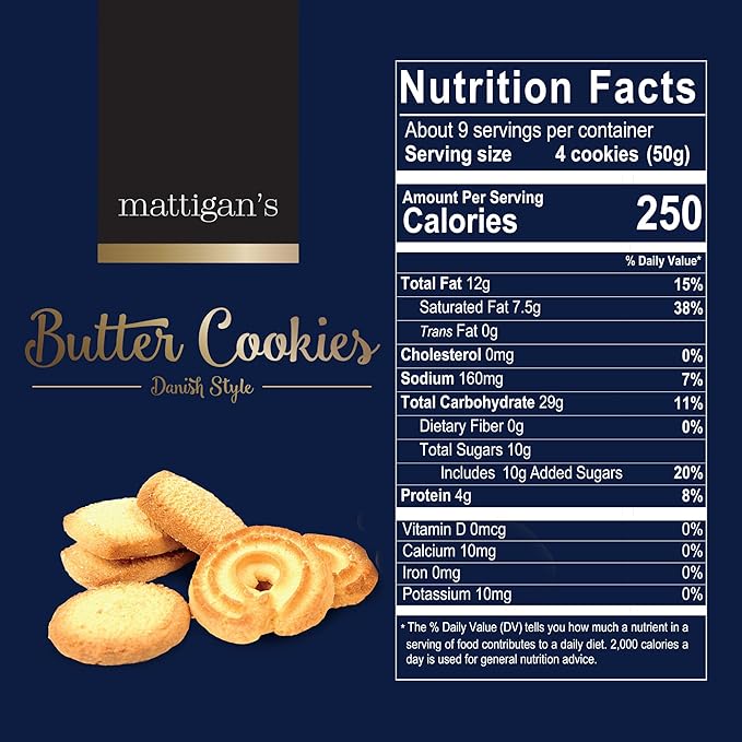 Mattigan's Butter Cookies Traditional Danish Style Cookie Assortment, 16 Oz Tin, Gourmet Gifts for Holidays, Birthday, Special Occasions, Snack Gift, Assorted Cookie Dessert Sweets, Reusable Metal Tin