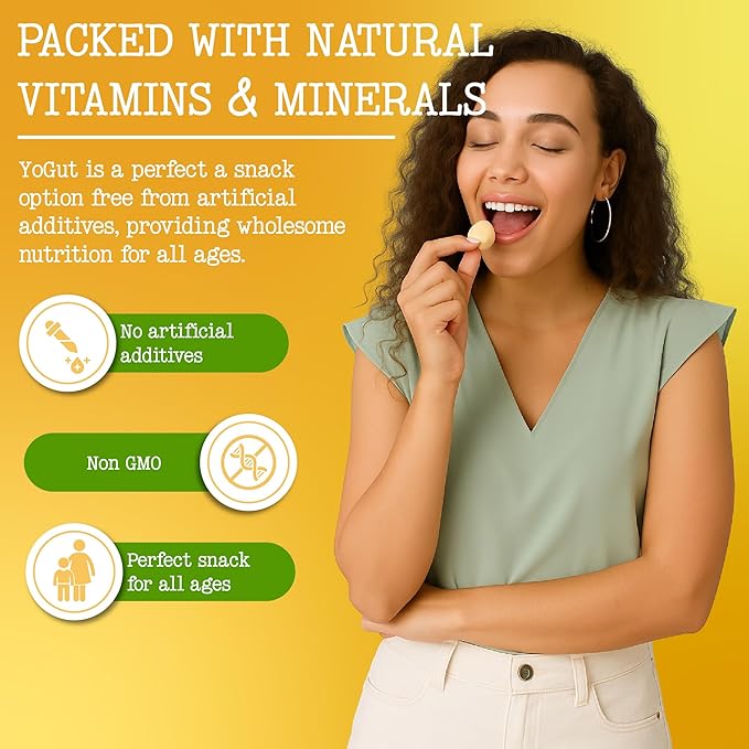 YoGut Freeze Dried Yogurt Snack, Banana, 6 Pk, Healthy Snacks for Kids, Toddlers & Adults, Gluten Free, Non GMO, With 5 Billion Live Probiotics, Vitamins & Minerals, Individual Snack Packs