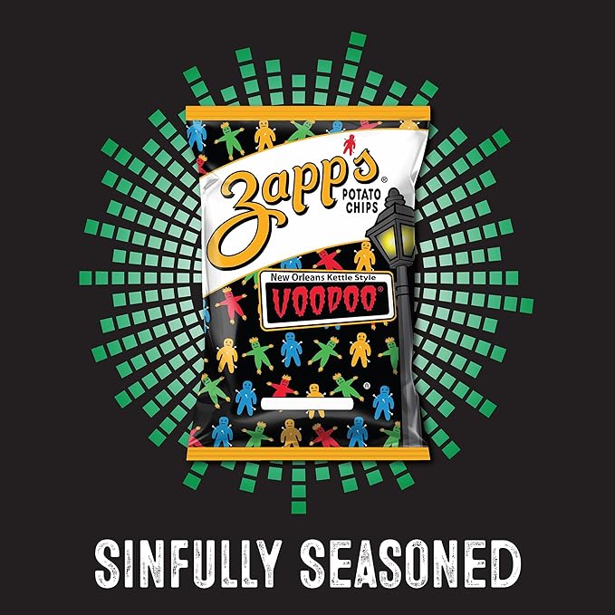 Zapp's New Orleans Voodoo Potato Chips, 42 Count - Crunchy, Gluten Free Snack with Salt, Vinegar, and Smoky BBQ Flavors