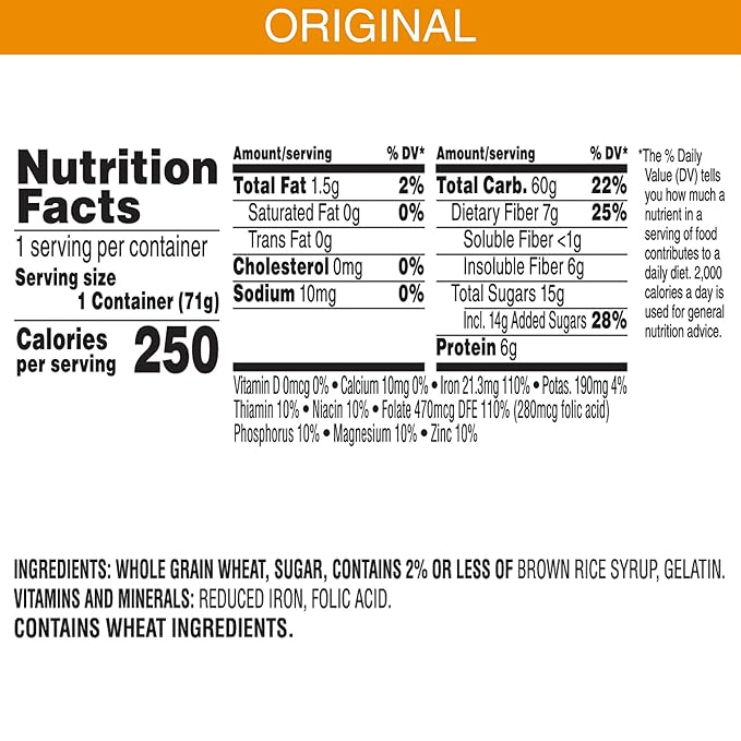 Kellogg's Frosted Mini-Wheats Breakfast Cereal Cups, High Fiber Cereal, Kids Snacks, Original, 30oz Case (12 Cups)