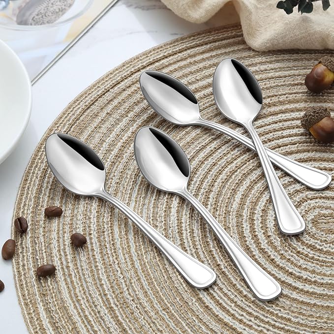 BEWOS 24-Piece Teaspoons - Tea Spoons/Coffee Spoon, 6.3-Inch Stainless Steel Silverware, Teaspoons Silverware, Small Spoons,Spoon for Hot Tea, Teaspoon Mirror Polished & Dishwasher Safe