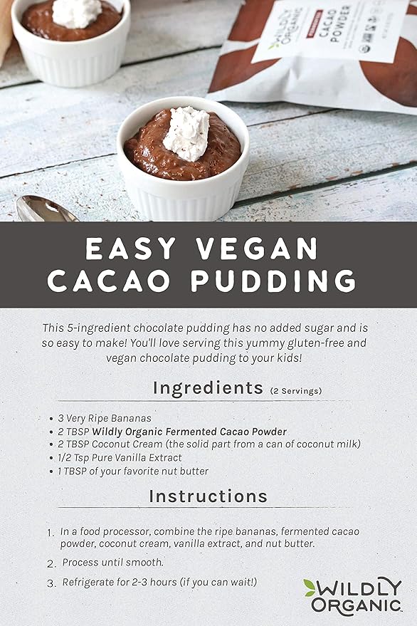 Wildly Organic Fermented Cacao Powder 8 Oz Bag - Organic, Non-Alkalized, Minimally Processed, Raw, Fair Trade, Non-GMO, Kosher, Vegan, Premium Rich Chocolate Flavor | Perfect for Skin, Smoothies, Yogurt, Oatmeal, Chocolate, Fudge, Baking, & Hot Cocoa