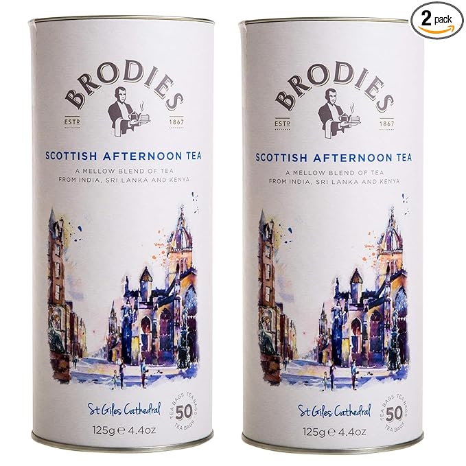 Brodies Tea, Scottish Afternoon Tea, Black Tea Imported from Scotland, Canister of 50 Bags (Pack of 2)