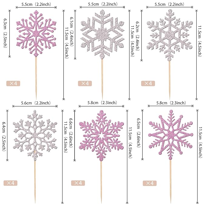 36 PCS Snowflake Cupcake Toppers Glitter Winter Frozen Theme Cupcake Picks Little Snowflake Cake Decorations for Winter Wonderland Baby Shower Kids Birthday Christmas Party Supplies Silver Purple