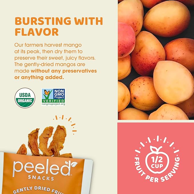 Peeled Snacks Organic Dried Fruit ??Healthy, Vegan Snacks for On-the-Go Lunch and More Mango 2.8 Oz (Pack of 12)