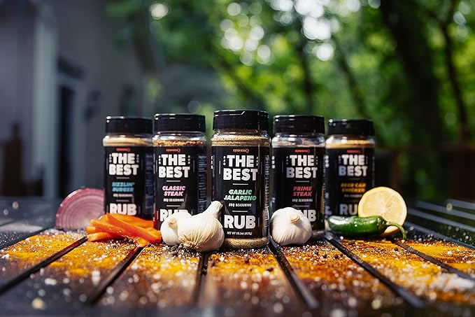 Kosmos Q The Best Garlic Jalapeno Rub, Garlic Jalapeno Pepper Seasoning & BBQ Dry Rub For Chicken, Shrimp, Wings, Salmon, Grilled Veggies & More, Bold Savory BBQ Spice Blend, 15.1 Oz Shaker Bottle