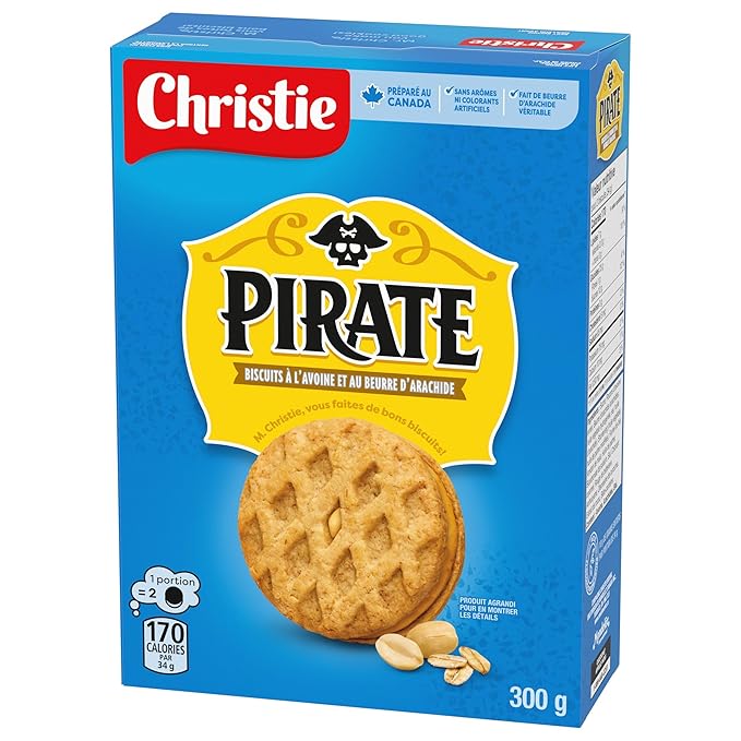 Christie Peek Freans Pirate Peanut Butter Oatmeal Cookies, 300g/10.6 oz., {Imported from Canada}
