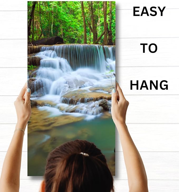Waterfall Canvas Wall Art Decor - 2 Piece Set, Decorative Multi Panel Split Prints - Forest Landscape Picture for Living Room, Kitchen, Bedroom, Office & Home Decor Gift