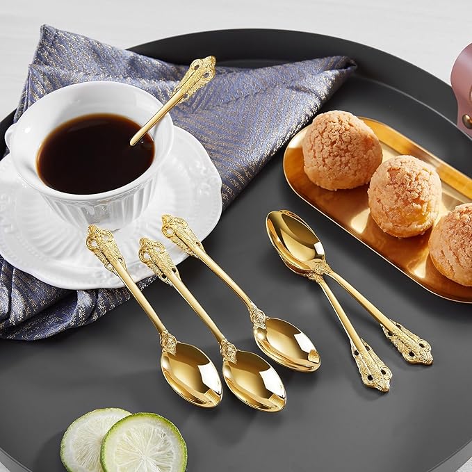 KEAWELL Luxurious 5.1-Inch Espresso Spoons Set - 6 Pieces - Mini Coffee Spoon, 18/10 Stainless Steel - Gorgeous Design with Exceptional Mirror Polished Finish (Gold)