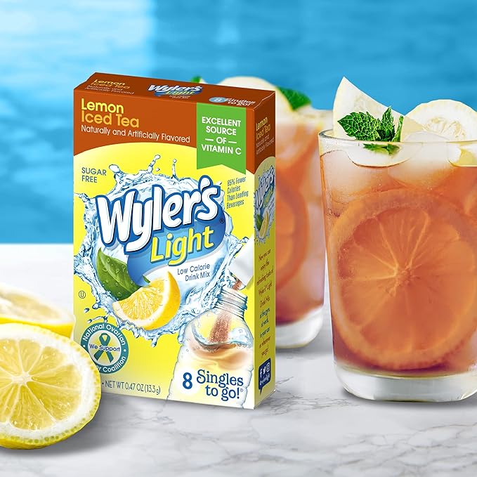 Wyler's Light Singles To Go Powder Packets, Water Drink Mix, Lemon Iced Tea, 96 Single Servings (Pack of 12)