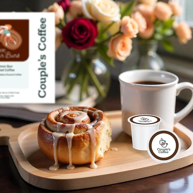 Couple's Coffee K-Cups | Cinnabon Flavored Coffee | Gives Back to Military Families | Love your Buns | Gourmet Ground Coffee with Cinnamon Bun Flavors | Compatible with K-Cups & Single Serve Brewers | 24 Count