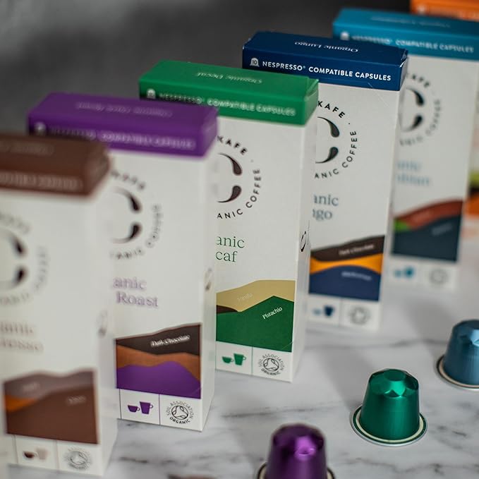 Cru Kafe Dark Roast USDA Organic Espresso Coffee Capsules (10 Pods) Fairtrade Coffee Pods Compatible with Nespresso Original Line and Pixie Machines