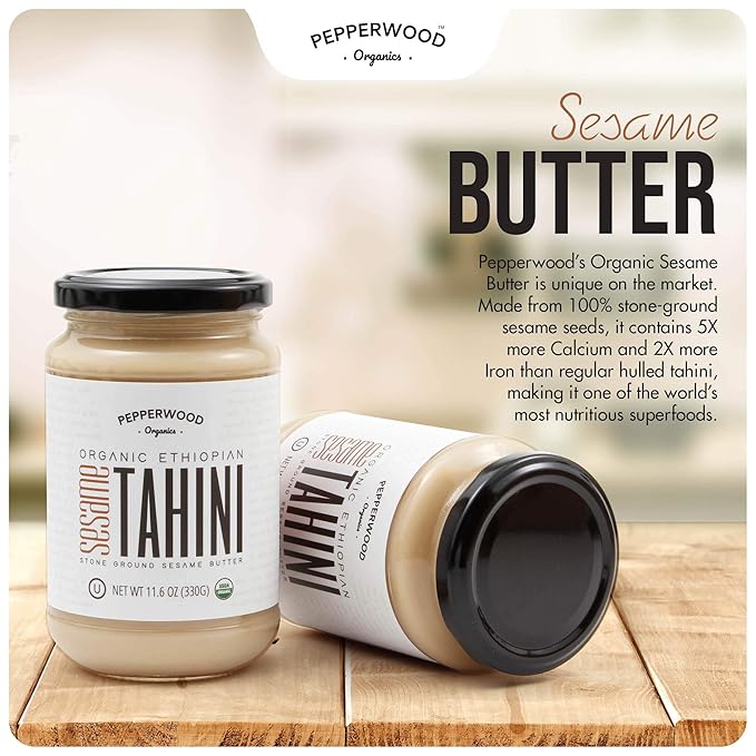 Pepperwood Organic Stone-Ground Ethiopian Sesame Tahini Paste, Hulled, Unsalted, Non-GMO, Gluten-Free, Kosher, Vegan, USDA Organic, Peanut-Free, 6.6lb Bucket