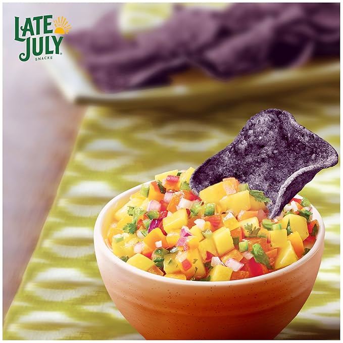 Late July Snacks, Dippers, Organic Blue Corn Tortilla Chips, 7.4-oz. Bag (Pack of 3)
