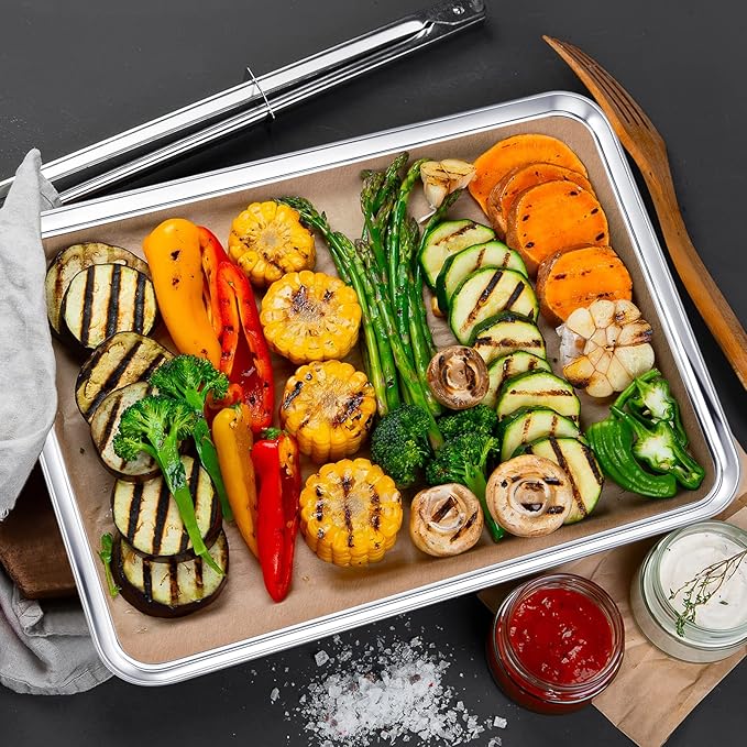 6 Pcs Baking Sheet Set Stainless Steel Cookie Sheet Cookie Baking Pan Bakeware Oven Tray Dishwasher Safe Commercial Grade Pans(18x13x1 Inch)