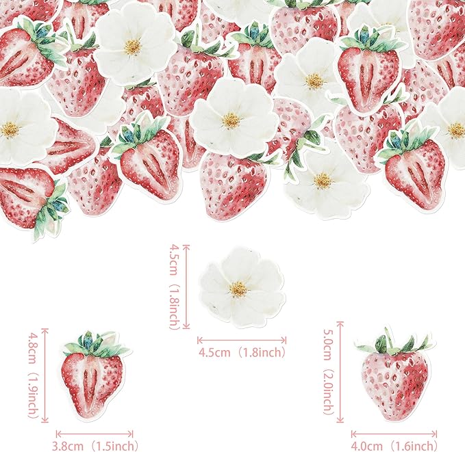 60 Pack Edible Sweet Strawberry Cupcake Toppers First Birthday Strawberry Cake Toppers Rice Paper Wafer Paper Cake Picks for Fruit Baby Shower 1st Birthday Berry Sweet Kids Cake Decorations Pink