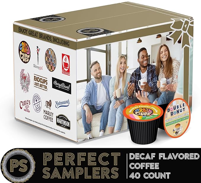 Flavored Decaf Coffee Pods Variety Pack Compatible with Keurig K Cups Brewers, 40 Count, Assorted Decaffeinated Flavored Coffee Sampler(Pack of 1)