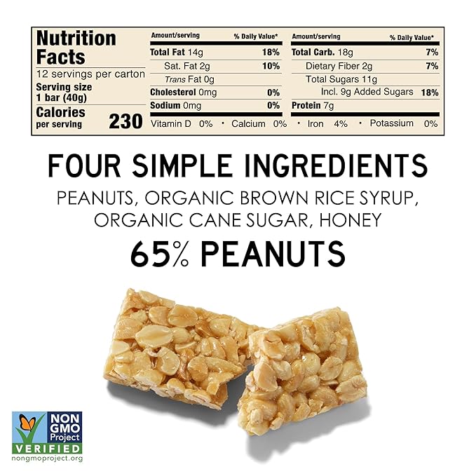 South 40 Snacks Crunchy Peanut Bar, Just 4 Ingredients, Touch of Honey (40g Bar, Pack of 12)
