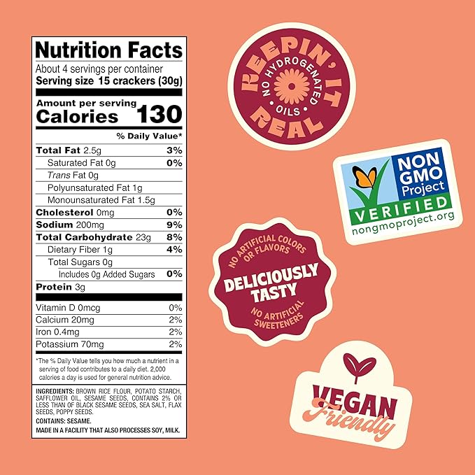 Back to Nature Gluten Free Crackers, Multi-Seed Rice Thins - Non-GMO, Made with Whole Grain Brown Rice Flour, seriously tasty snacks, 4 Ounce