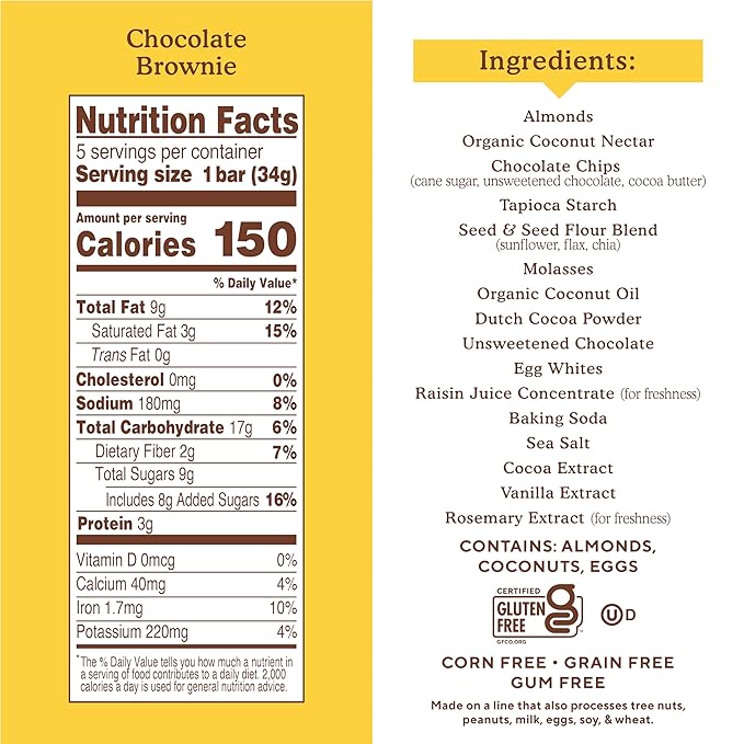 Simple Mills Soft Baked Almond Flour Bars, Chocolate Brownie, Nothing Artificial, Kosher, Grain Free, Gluten Free, 5.99 Ounce (Pack of 6)