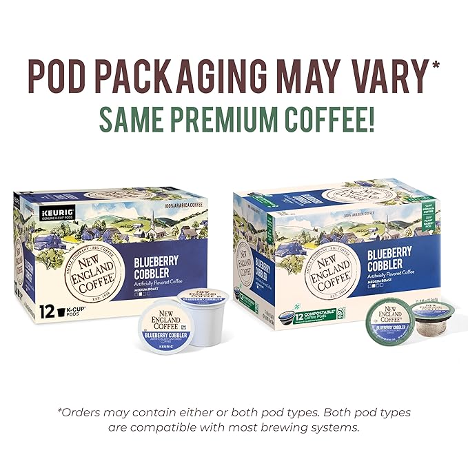 New England Coffee Blueberry Cobbler Medium Roast Single Serve Pods, 12ct Box (Pack of 6)