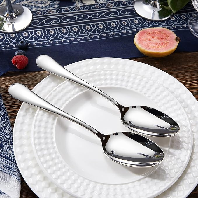 KEAWELL Premium Verona 4-Piece 9 inch Spoon Set ??18/10 Stainless Steel, Heavy-Duty Mirror-Finished Flatware for Daily Meals, Hosting and Special Occasions (4, Serving Spoons and Slotted Spoons)