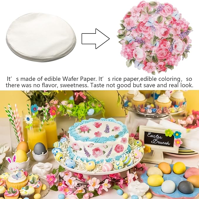 Morofme 100pcs Edible Flower Cupcake Toppers Edible Pink Flowers Cake Topper Butterfly Cupcake Toppers Wafar Paper Leaves Purple Flower Cake Decorations for Wedding Baby Shower Birthday Party Supplies