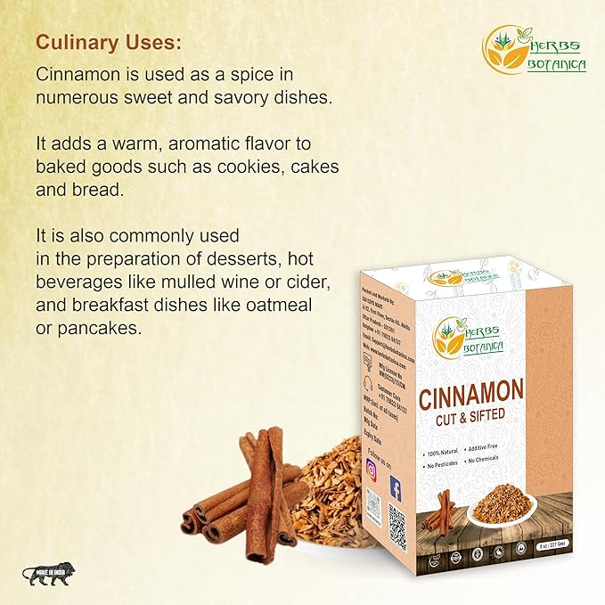Herbs Botanica Cinnamon Bark Sticks Chips for Baking, Herbal Tea Rich Aroma and Great Flavour Cassia Cinnamon Sticks Cuts Aromatic Spice for Culinary Delights and Wellness 8 oz