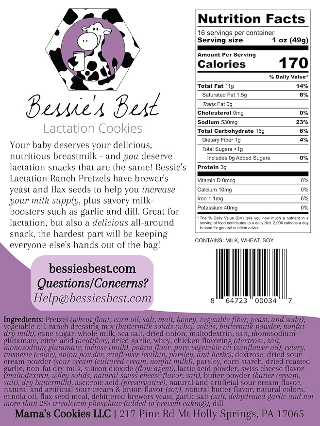 Bessie?셲 Best Lactation Pretzels | Ranch Flavored Pretzels | Milk Boosting Lactation Snacks | Increase Milk Supply | Breastfeeding Cookies Alternative | Breastfeeding Snacks | 1 lb Bag