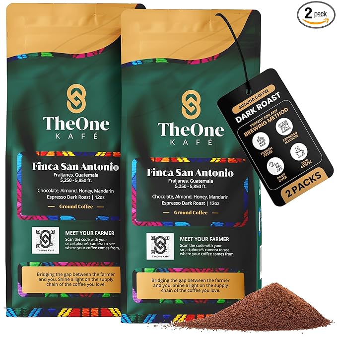 TheOne Kafé Guatemala Dark Roast Ground Coffee ??Organic, Single Origin, Premium Specialty Coffee and Ethically Sourced ??Fresh Roasted for Espresso, Drip, Pour Over ??12 oz (Pack of 2)