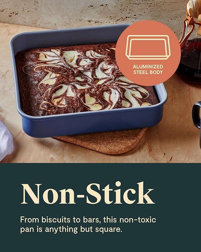 Caraway 9” Square Pan Duo - Non-Stick Ceramic Coating - Free From Forever Chemicals - Cake Pan Perfect for Brownies, Lemon Bars, & More - Cream