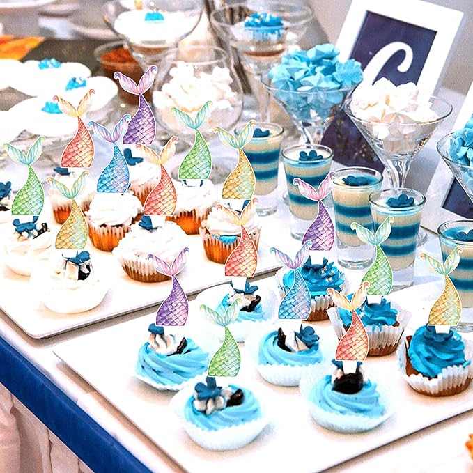 25Pcs Mermaid Tails Cupcake Toppers Mermaid Tail for Mermaid Party Decoration Baby Shower Party Supplies 竊늯wo-sidedç«?"<div>