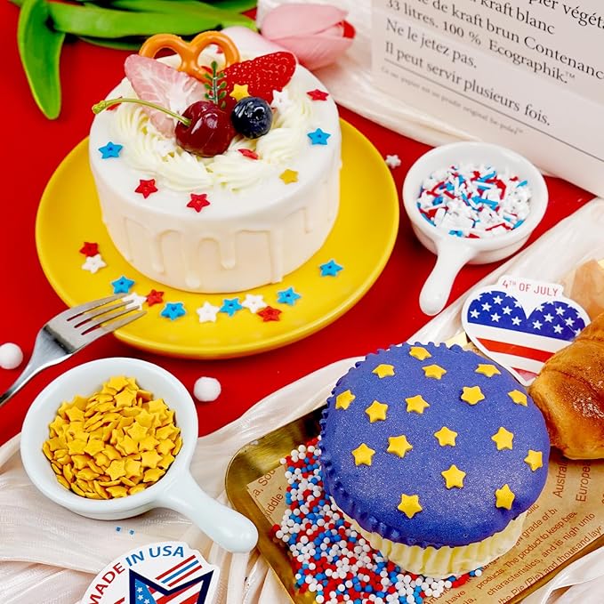 4th of July, Patriotic Sprinkles for Cake Decorating, Red White Blue Sprinkles, 110g/3.88oz, Cupcake Decoration, Cupcake Toppings, Ice Cream(Red/White/Blue)