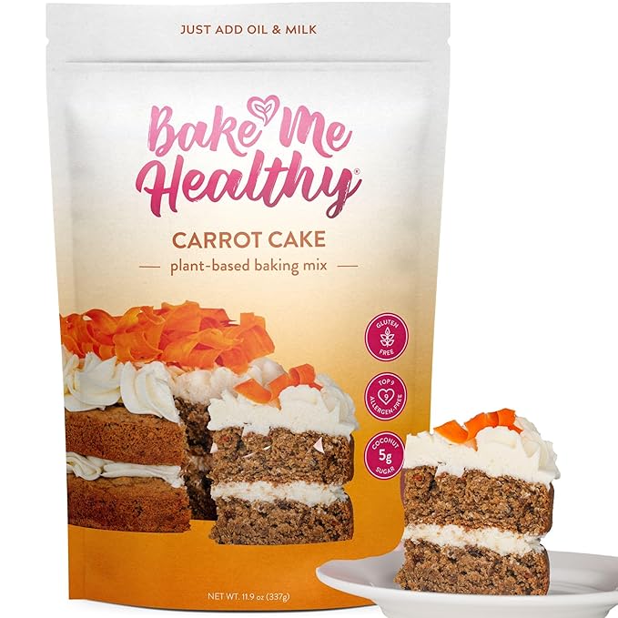 Bake Me Healthy Vegan and Gluten-Free Carrot Cake & Cupcake Mix, 11.9oz (337g) ??Dairy-Free, Egg-Free, Nut-Free, Plant-Based, Low Sugar, Allergy-Friendly, Easy to Bake, Made with Upcycled Ingredients