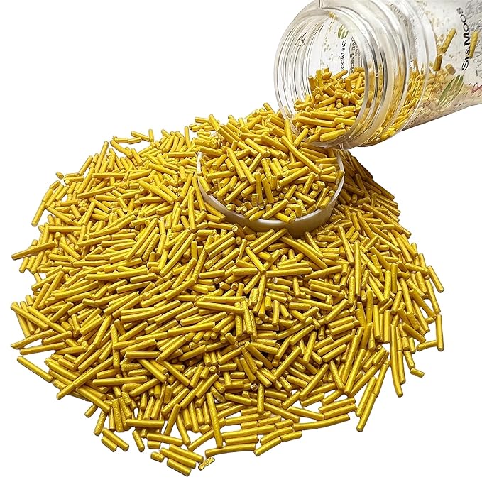 SE Si&Moos Gold Jimmies Sprinkles Gold Sprinkles for Cake Decorating Edible Crunchy Jimmies for Topping Ice Cream, Cookies, Cakes, Cupcakes, Dessert Decorating 3 OZ