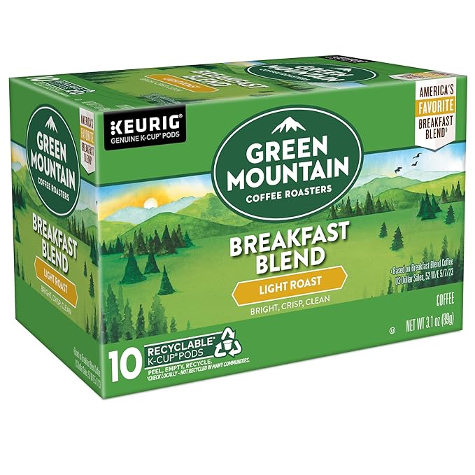 Green Mountain Coffee Roasters Breakfast Blend, Keurig Single Serve K-Cup Pods, Light Roast Coffee, 60 Count, (6 Packs of 10)