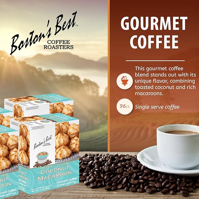 Boston’s Best - Coconut Macaroon Flavored Delicious Gourmet Coffee, Compatible with Keurig Coffee Maker, 24 Count (Pack of 4)
