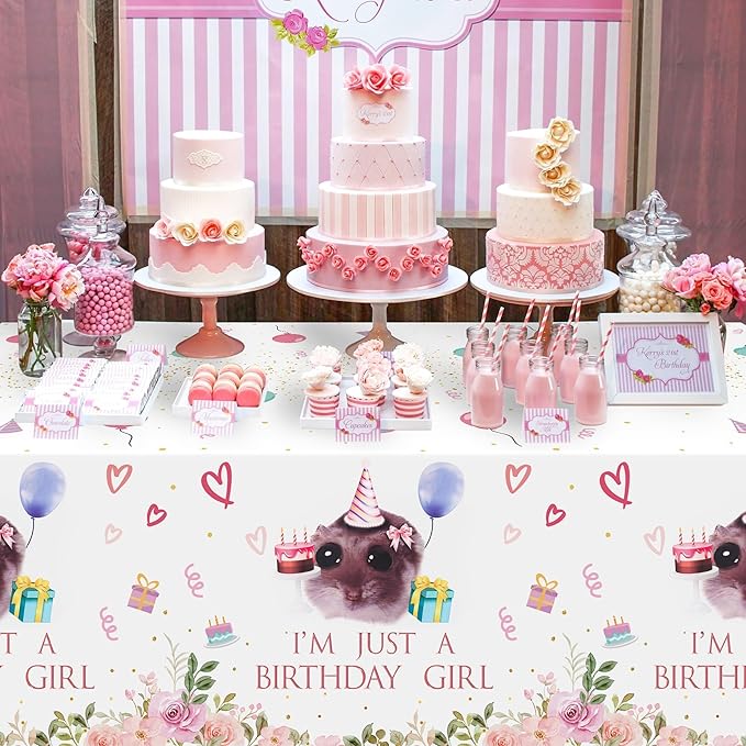 Hamster Party Tablecloths - 3Pcs Cute Hamster Party Table Covers Decorations, Birthday Girl Themed Rectangular Plastic Disposable Table Cloth for Kids Birthday Baby Shower Animals Theme Event Supplies