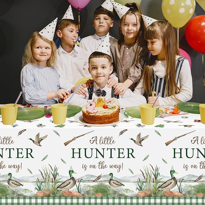 Mallard Duck Party Tablecloths - 3Pcs Hunting Duck Baby Shower Disposable Table Cover, A Little Hunter is on The Way Plastic Table Cloth for Baby Shower Party Decorations 51 x 86 Inch