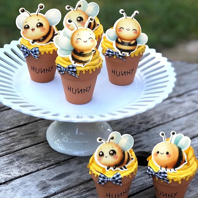 60 Pack Edible Bumble Bee Gender Reveal Cake Topper Oh Babee Cupcake Picks Water Paper Bee Cake Decorations for Bumble Boy or Girl Baby Shower Kids Birthday Party Supplies