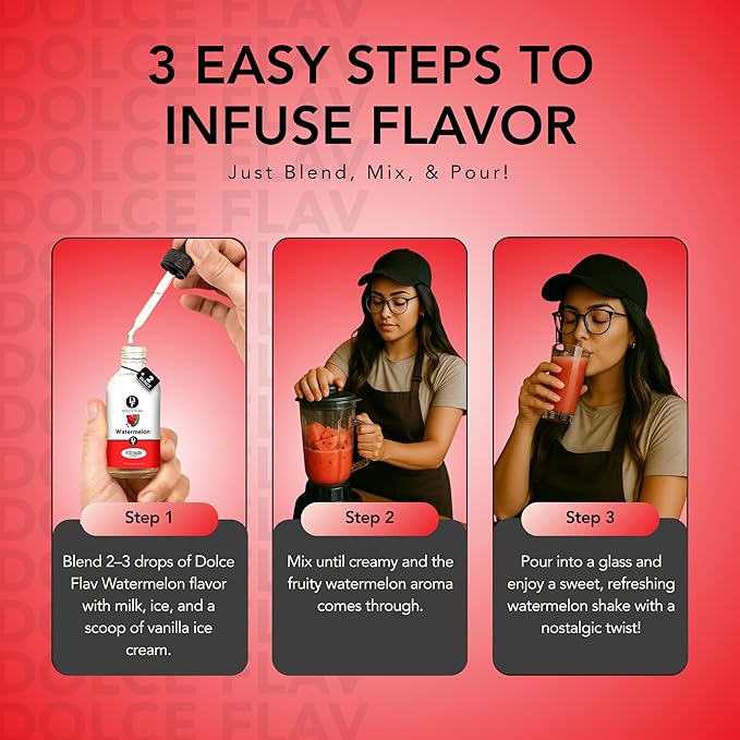 Dolce Flav Natural Watermelon Flavoring ??Sweet, Juicy Summer Fruit Taste | 2 oz Extract for Baking, Drinks & Frozen Treats | Graduated Dropper Included | Water-Soluble | Kosher | Made in USA
