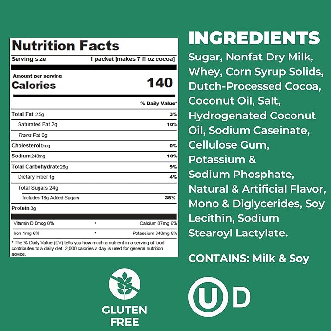 Cocoa Classics Mint Cocoa Mix, Hot Chocolate, Made with Nonfat Milk, Just Add Hot Water, Make Hot or Iced Cocoa, Gluten Free & Kosher Dairy Friendly, 1.25oz Packets (Pack of 36)