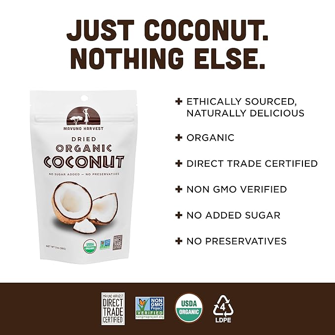 Mavuno Harvest Organic Dried Fruit Variety Pack | Dried Mango, Coconut, and Dates | Healthy, Vegan, No Sugar Added, Non GMO Snacks for Kids & Adults | 2 Ounce, Pack of 3